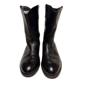 Vtg Hy Test Leather Cowboy Safety Work Boots Black Pull On Tufgum Sole 6794 USA